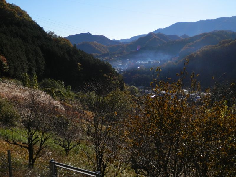 デン笠・甚之函山 -- 富岡の集落の遠方に焼山