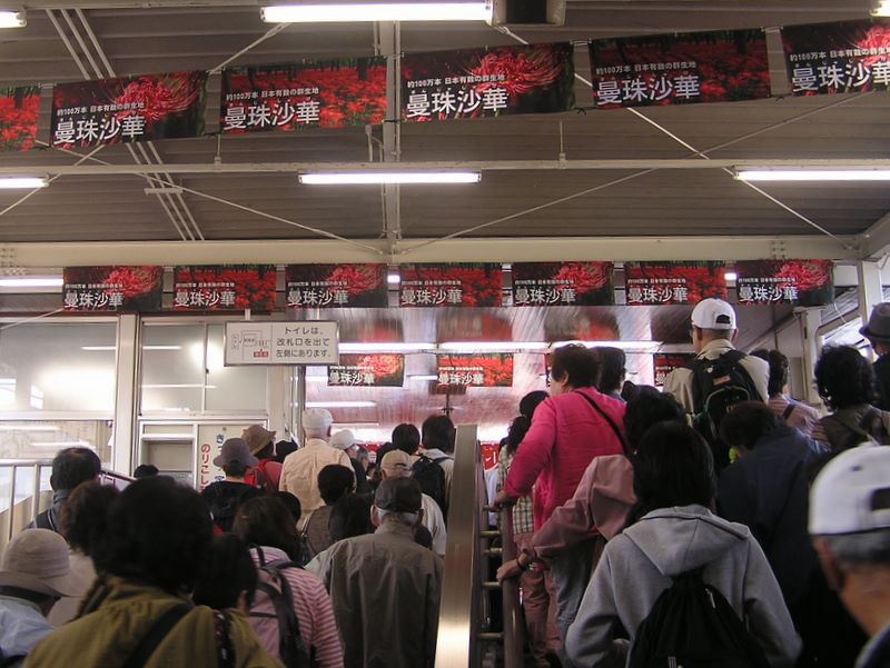 日和田山 -- 高麗駅の改札を出ようとするる人の波