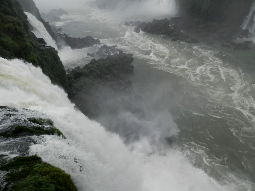 イグアスの滝： 怖々下を覗く