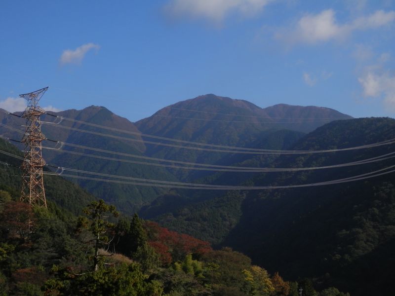 鍋割山稜 -- 大倉尾根の登り始めの展望地より、三ノ塔と烏尾山を望む