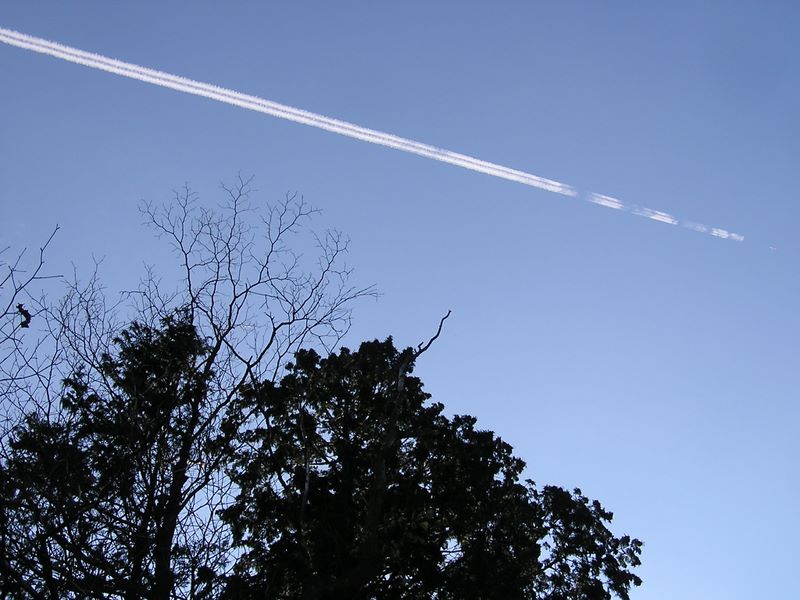 相模湖から城山・高尾山 -- あ、飛行機雲！