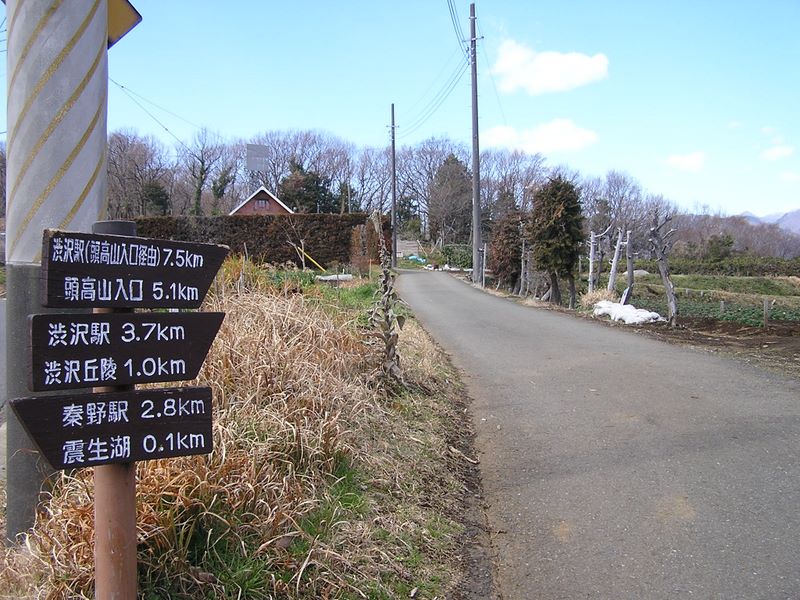 渋沢丘陵と頭高山 -- ここでバス道路と分かれてやや細い道に入る