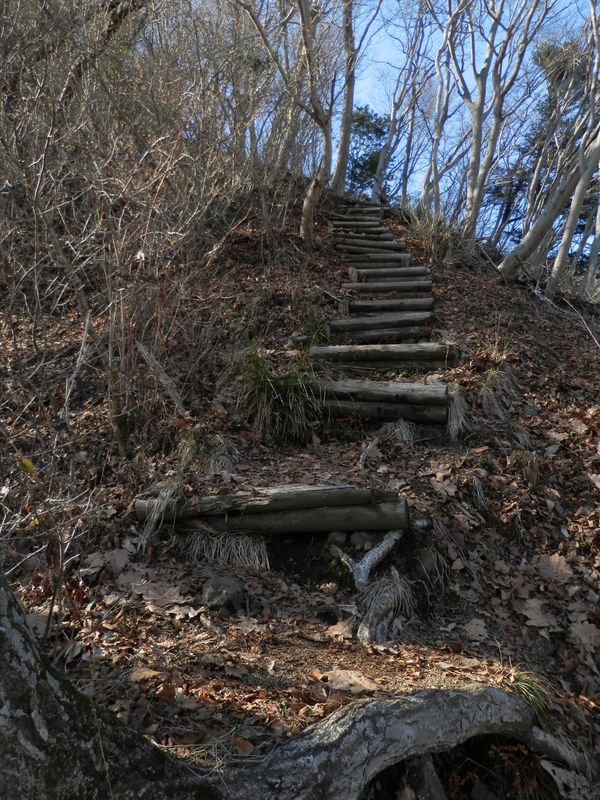 高取山を目前にして、急な階段道を登る