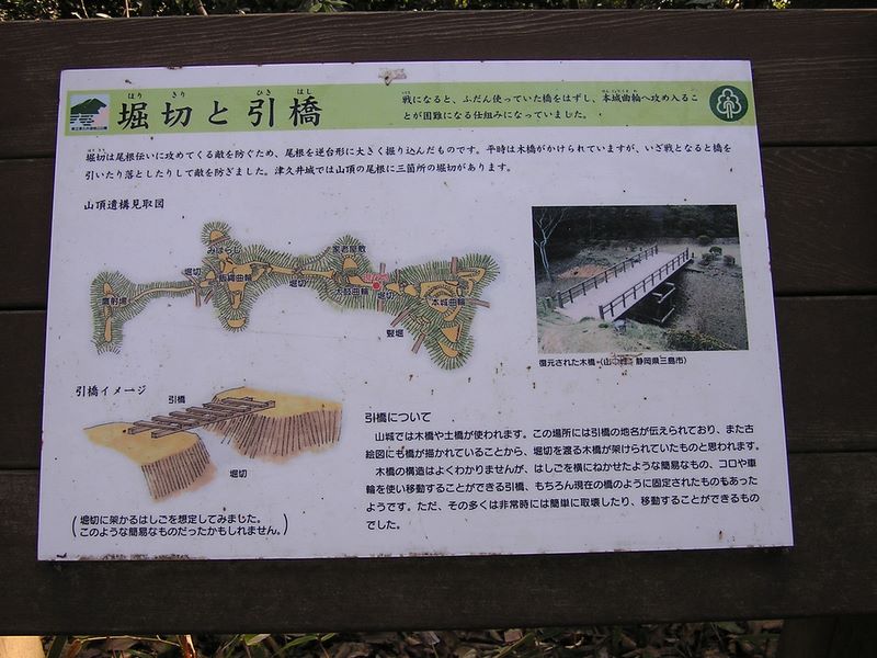 城山と津久井湖 -- 堀切と引橋の説明