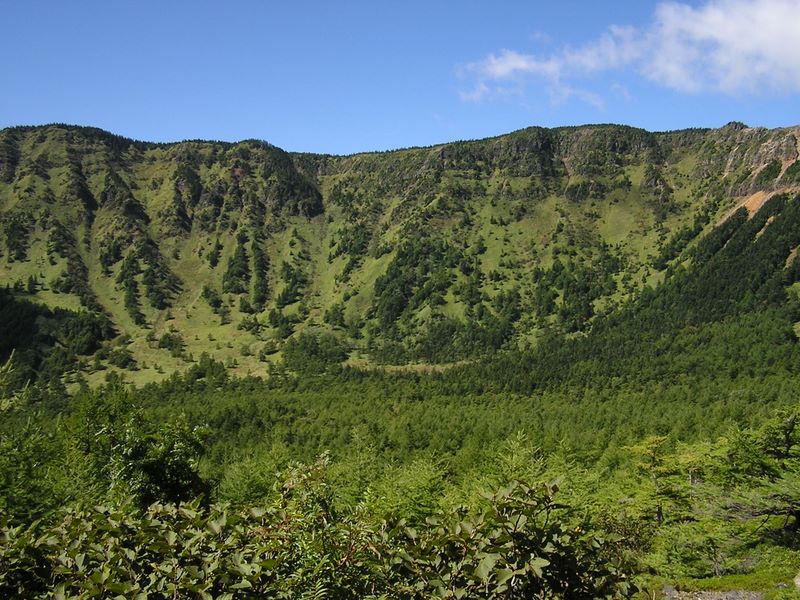 浅間山 -- 第１外輪山の黒斑山（左）と蛇骨岳（右）
